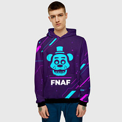 Толстовка-худи мужская Символ FNAF в неоновых цветах на темном фоне, цвет: 3D-черный — фото 2
