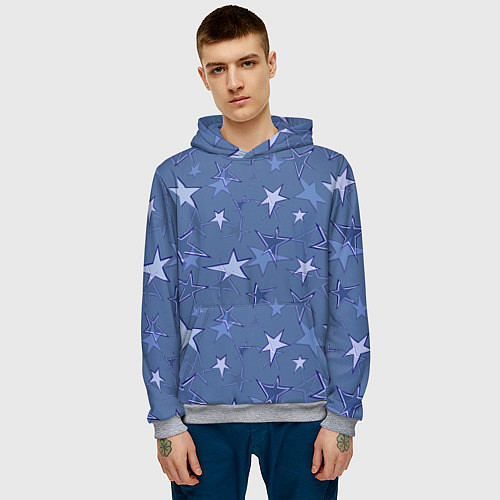 Мужская толстовка Gray-Blue Star Pattern / 3D-Меланж – фото 3