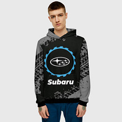 Толстовка-худи мужская Subaru в стиле Top Gear со следами шин на фоне, цвет: 3D-черный — фото 2