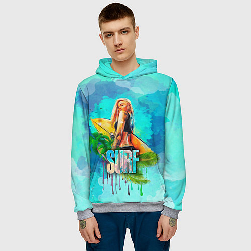 Мужская толстовка Surf - девушка / 3D-Меланж – фото 3