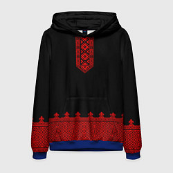Толстовка-худи мужская Черная славянская рубаха, цвет: 3D-синий