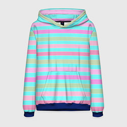 Толстовка-худи мужская Pink turquoise stripes horizontal Полосатый узор, цвет: 3D-синий