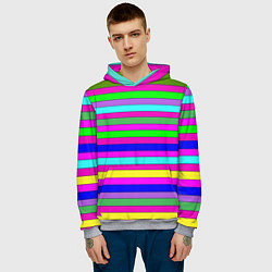 Толстовка-худи мужская Multicolored neon bright stripes, цвет: 3D-меланж — фото 2