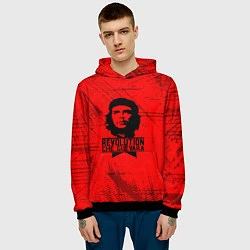 Толстовка-худи мужская Че Гевара - на красном фоне, цвет: 3D-черный — фото 2