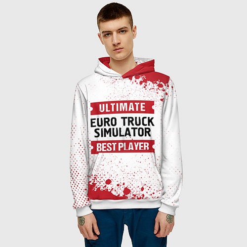 Мужская толстовка Euro Truck Simulator: красные таблички Best Player / 3D-Белый – фото 3