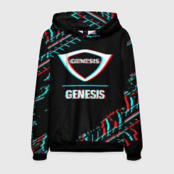 Толстовка-худи мужская Значок Genesis в стиле Glitch на темном фоне, цвет: 3D-черный