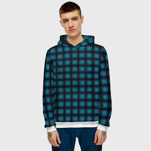 Мужская толстовка Black and blue plaid / 3D-Белый – фото 3