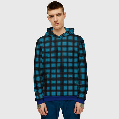 Мужская толстовка Black and blue plaid / 3D-Синий – фото 3