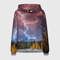 Толстовка-худи мужская Грозовые разряды молний над лесом, цвет: 3D-меланж