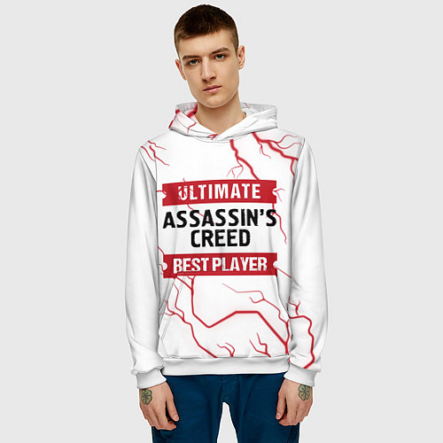 Мужская толстовка Assassins Creed: красные таблички Best Player и Ul / 3D-Белый – фото 3