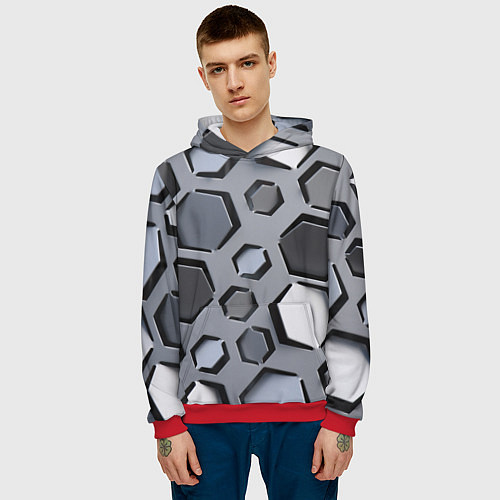 Мужская толстовка Металлическая киберпанк броня - Серый / 3D-Красный – фото 3