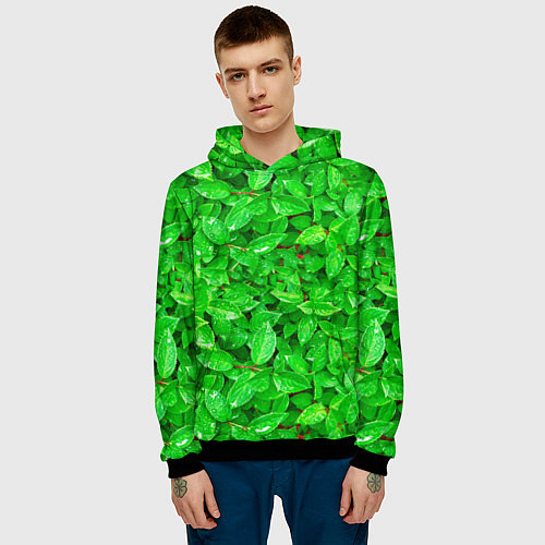 Мужская толстовка Зелёные листья - текстура / 3D-Черный – фото 3