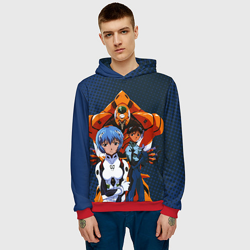 Мужская толстовка Синдзи Икари, Рей Аянами и робот / 3D-Красный – фото 3