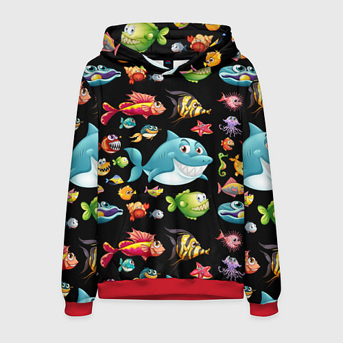 Мужская толстовка Прикольная акула и другие жители океана / 3D-Красный – фото 1