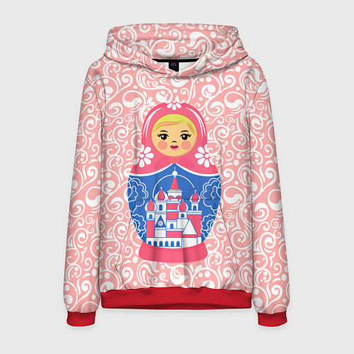 Мужская толстовка Матрешка в узорах / 3D-Красный – фото 1
