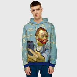 Толстовка-худи мужская Ван Гог Селфи - Арт Портрет, цвет: 3D-синий — фото 2