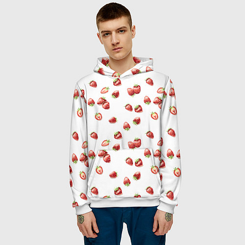 Мужская толстовка Клубничка, паттерн / 3D-Белый – фото 3