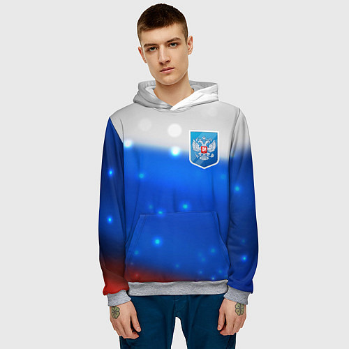 Мужская толстовка Герб России Blue / 3D-Меланж – фото 3