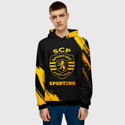 Мужская толстовка Sporting - gold gradient / 3D-Черный – фото 3