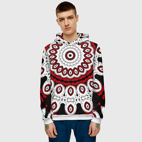 Мужская толстовка Красно-черный калейдоскоп мандала / 3D-Белый – фото 3
