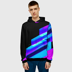 Толстовка-худи мужская Яркие неоновые линии, цвет: 3D-черный — фото 2