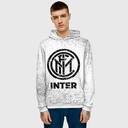 Мужская толстовка Inter с потертостями на светлом фоне / 3D-Белый – фото 3