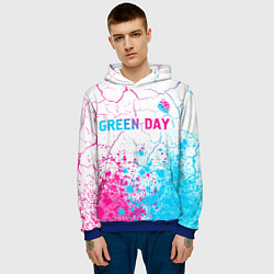 Толстовка-худи мужская Green Day neon gradient style: символ сверху, цвет: 3D-синий — фото 2