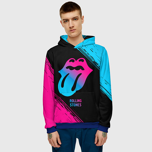 Мужская толстовка Rolling Stones - neon gradient / 3D-Синий – фото 3