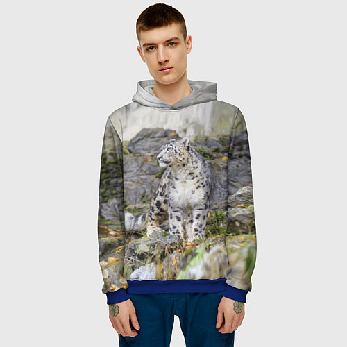 Мужская толстовка Снежный барс среди скал / 3D-Синий – фото 3