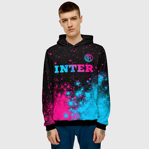 Мужская толстовка Inter - neon gradient: символ сверху / 3D-Черный – фото 3