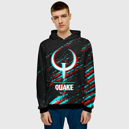 Мужская толстовка Quake в стиле glitch и баги графики на темном фоне / 3D-Черный – фото 3