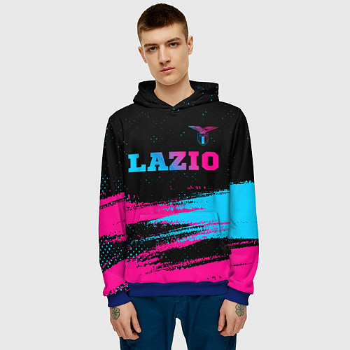 Мужская толстовка Lazio - neon gradient: символ сверху / 3D-Синий – фото 3