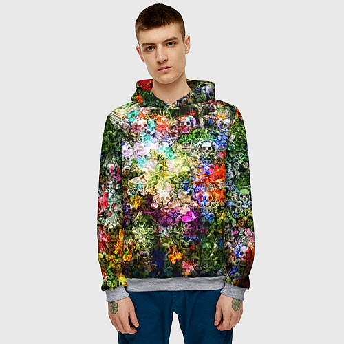 Мужская толстовка Цветы на черепах / 3D-Меланж – фото 3