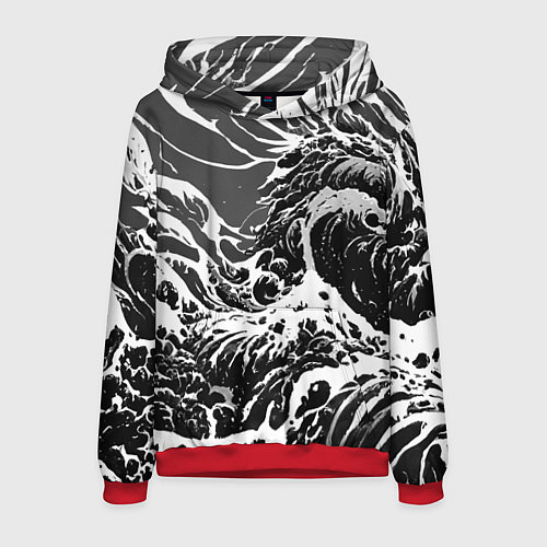 Мужская толстовка Черно-белые волны / 3D-Красный – фото 1