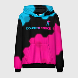 Толстовка-худи мужская Counter Strike - neon gradient: символ сверху, цвет: 3D-черный