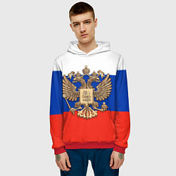 Толстовка-худи мужская Герб России на фоне флага, цвет: 3D-красный — фото 2