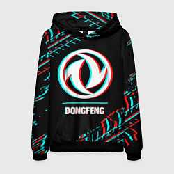 Толстовка-худи мужская Значок Dongfeng в стиле glitch на темном фоне, цвет: 3D-черный