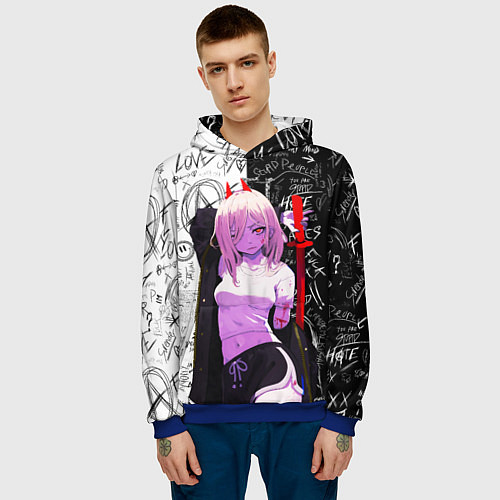 Мужская толстовка Пауэр с мечом - Человек бензопила / 3D-Синий – фото 3