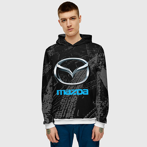 Мужская толстовка Mazda - следы шин / 3D-Белый – фото 3