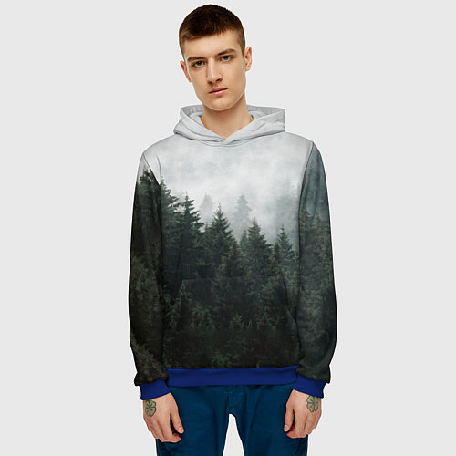 Мужская толстовка Туманный хвойный лес / 3D-Синий – фото 3