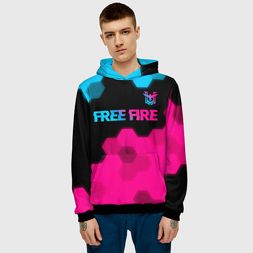 Мужская толстовка Free Fire - neon gradient: символ сверху / 3D-Черный – фото 3