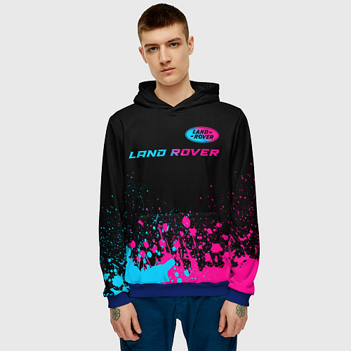 Мужская толстовка Land Rover - neon gradient: символ сверху / 3D-Синий – фото 3