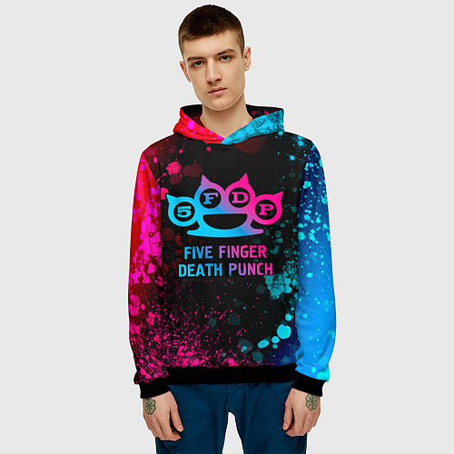 Мужская толстовка Five Finger Death Punch - neon gradient / 3D-Черный – фото 3