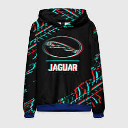 Толстовка-худи мужская Значок Jaguar в стиле glitch на темном фоне, цвет: 3D-синий