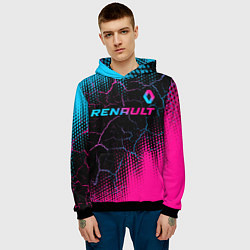 Толстовка-худи мужская Renault - neon gradient: символ сверху, цвет: 3D-черный — фото 2