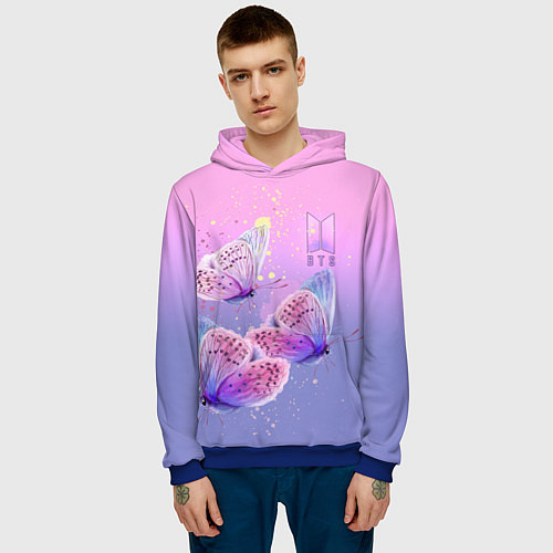 Мужская толстовка BTS красивые бабочки / 3D-Синий – фото 3