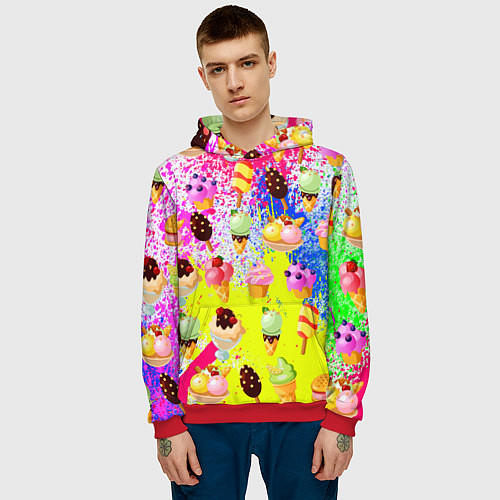 Мужская толстовка Вкусные Мороженки / 3D-Красный – фото 3