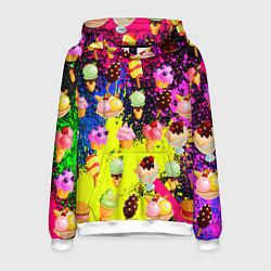 Толстовка-худи мужская Мороженки Вкуснятина, цвет: 3D-белый