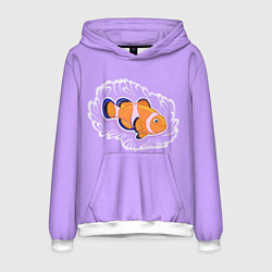Толстовка-худи мужская Яркая рыбка Клоун, цвет: 3D-белый