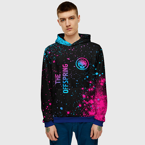 Мужская толстовка The Offspring - neon gradient: надпись, символ / 3D-Синий – фото 3